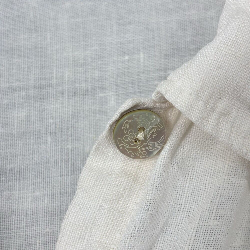 Hot Cotton Womens Tunic Shirt M 100% Linen Ivory Floral Roses Garden Cottage USA - Picture 4 of 16